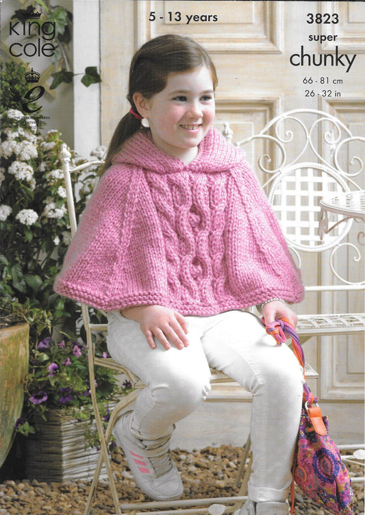3823 King Cole big value super chunky child cape and sweater knitting pattern