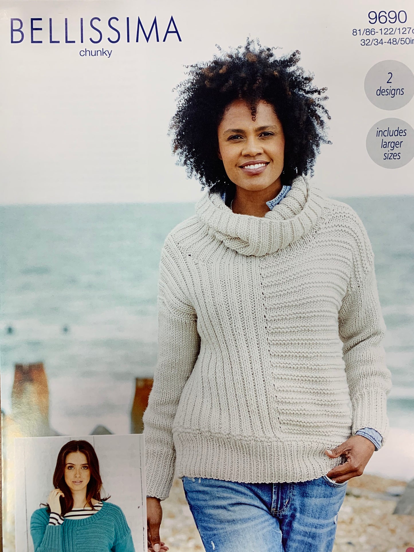 9690 Stylecraft Bellissima chunky ladies sweater round neck and rolled neck knitting pattern