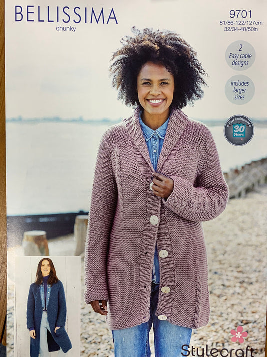 9701 Stylecraft Bellissima chunky ladies shawl collar jacket and cardigan knitting pattern