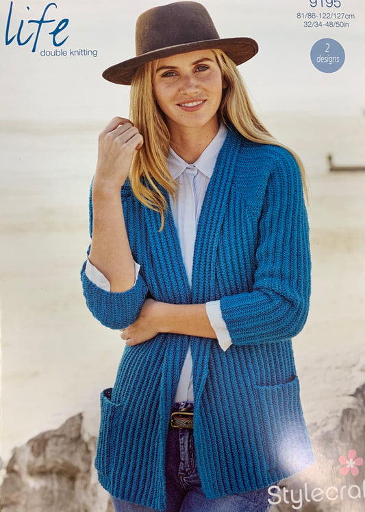 9195 Stylecraft Life dk ladies cardigan long and short knitting pattern