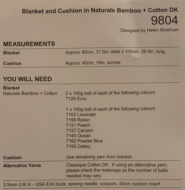 9804 Stylecraft Naturals bamboo and cotton dk crochet blanket and cushion crochet pattern