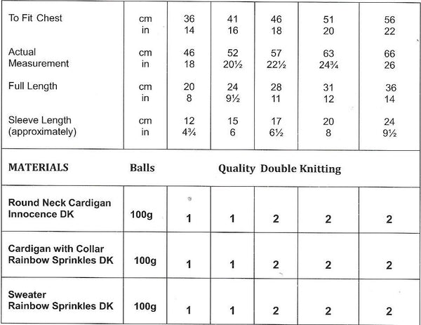 JB646 James C Brett Rainbow Sprinkles and Innocence DK baby cardigans and sweater knitting pattern
