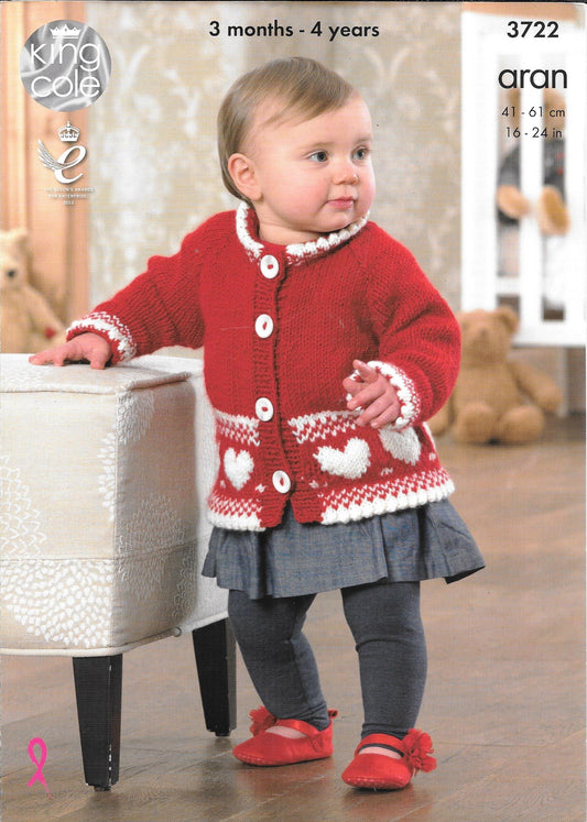 3722 King Cole Comfort Aran baby - child jacket, cardigan and sweater knitting pattern