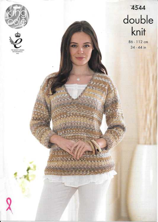 4544 King Cole Drifter dk ladies cardigan and sweater knitting pattern