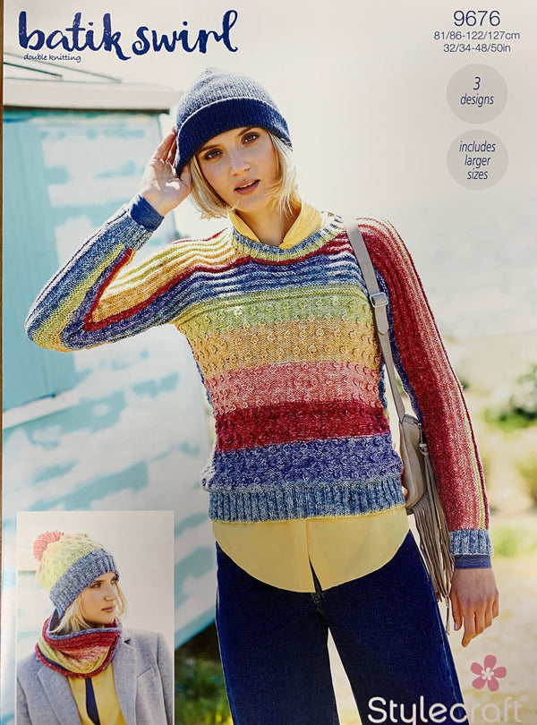 Stylecraft 9676 Batik Swirl DK Ladies Sweater, Snood & Hat knitting pattern