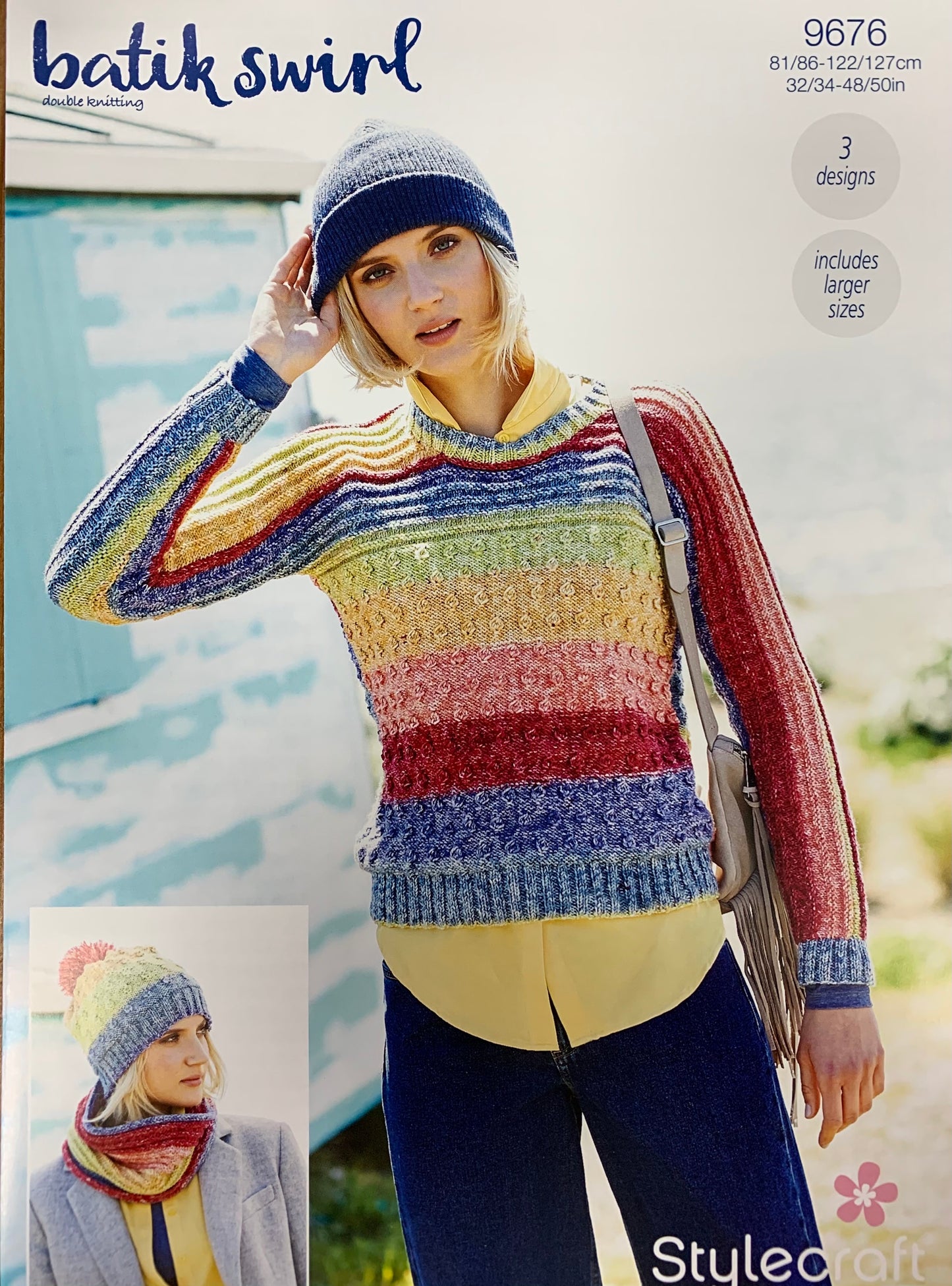 9676 Stylecraft batik swirl dk ladies sweater, snood and hat knitting pattern