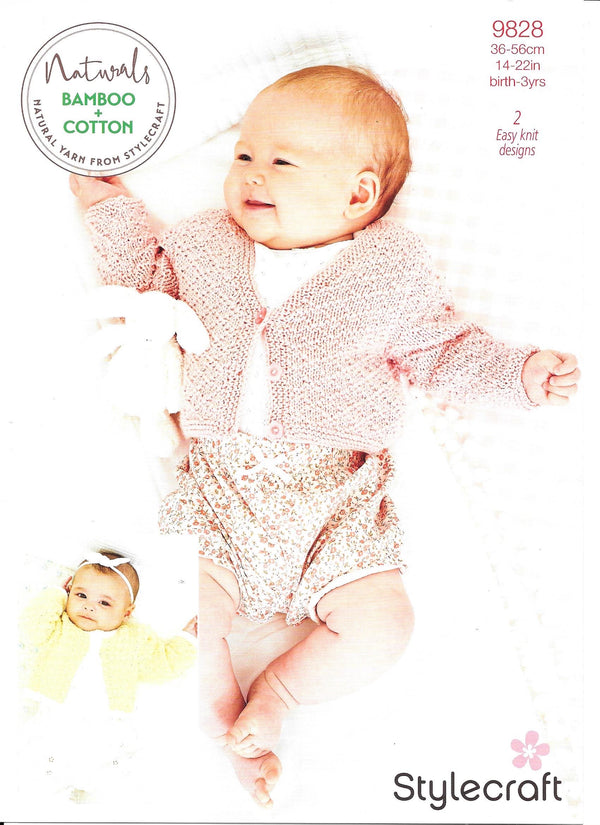 Stylecraft 9828 Naturals  Bamboo and cotton baby cardigans knitting pattern