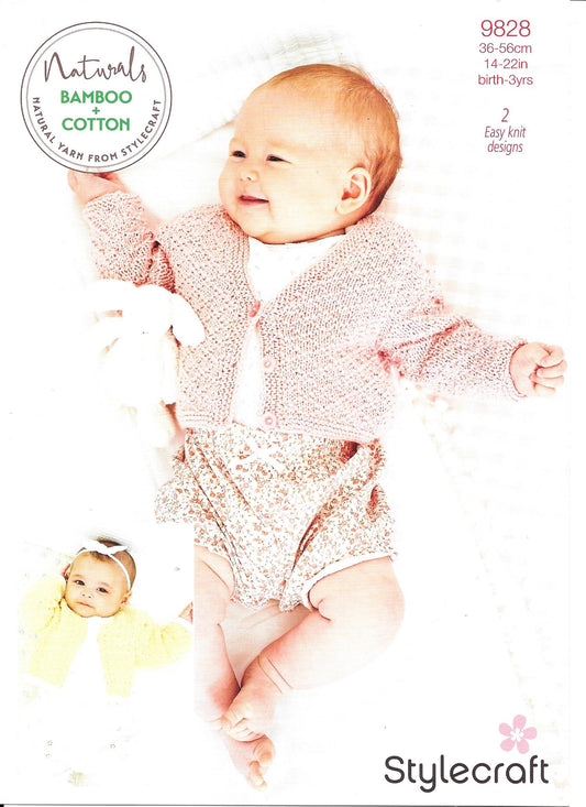 9828 Stylecraft Naturals  Bamboo and cotton baby cardigans knitting pattern