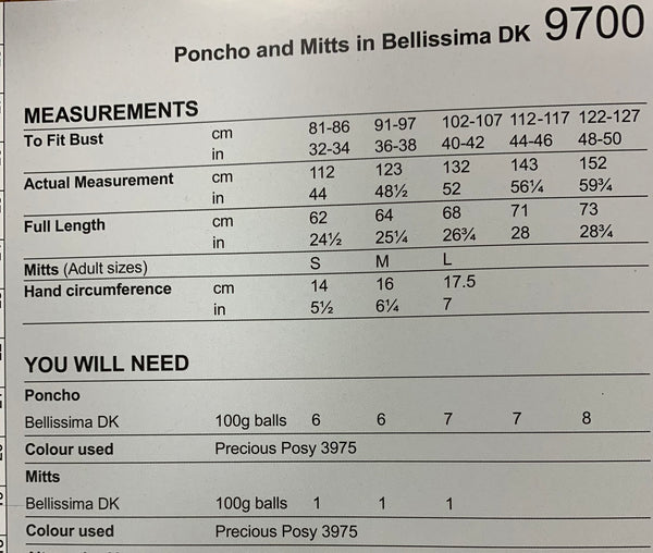 Stylecraft 9700 Bellissima Dk Ladies Poncho and Mitts knitting pattern