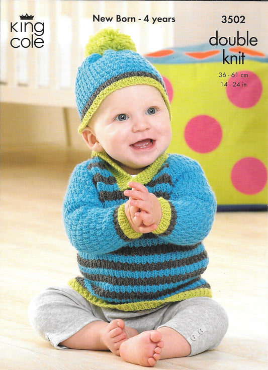 3502 King Cole dk Comfort baby - child cape, sweater and hat knitting pattern