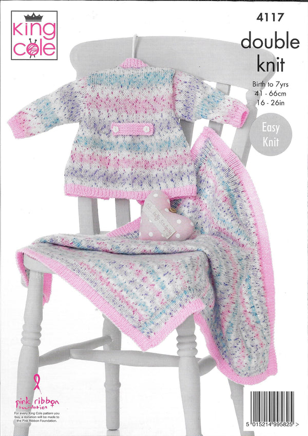 King Cole 4117 DK Baby Coat, Beret and Blanket knitting pattern