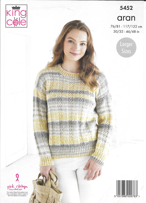 5452 - King Cole Drifter Aran Ladies Cardigan and Sweater Knitting Pattern