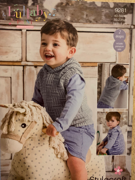 9281 Stylecraft Lullaby dk baby children hooded slipover and waistcoat knitting pattern