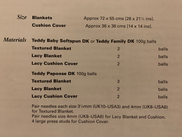 7146 Teddy double knitting blanket and cushion cover knitting pattern