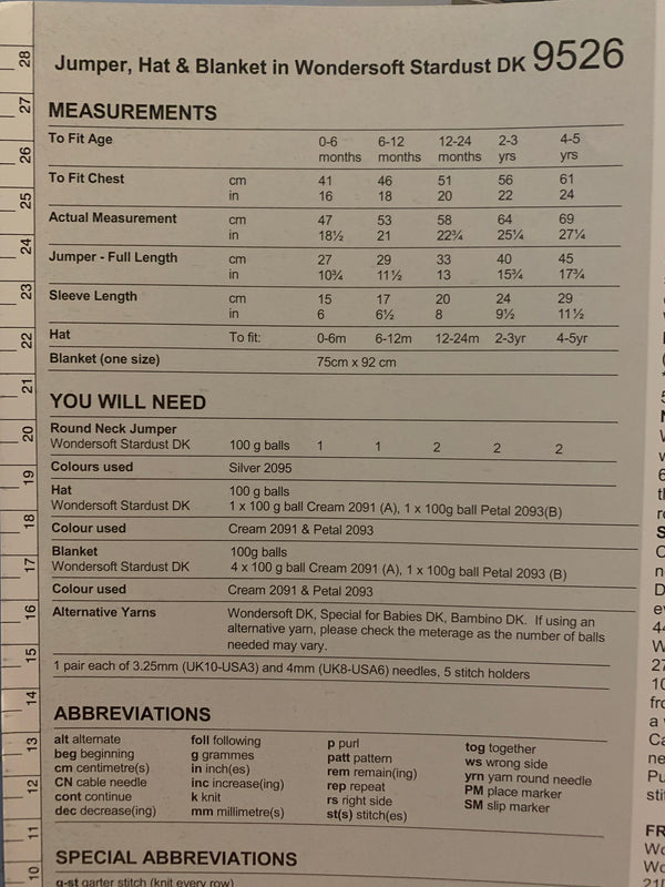 9526 Stylecraft Wondersoft Stardust dk  baby jumper, hat and blanket knitting pattern