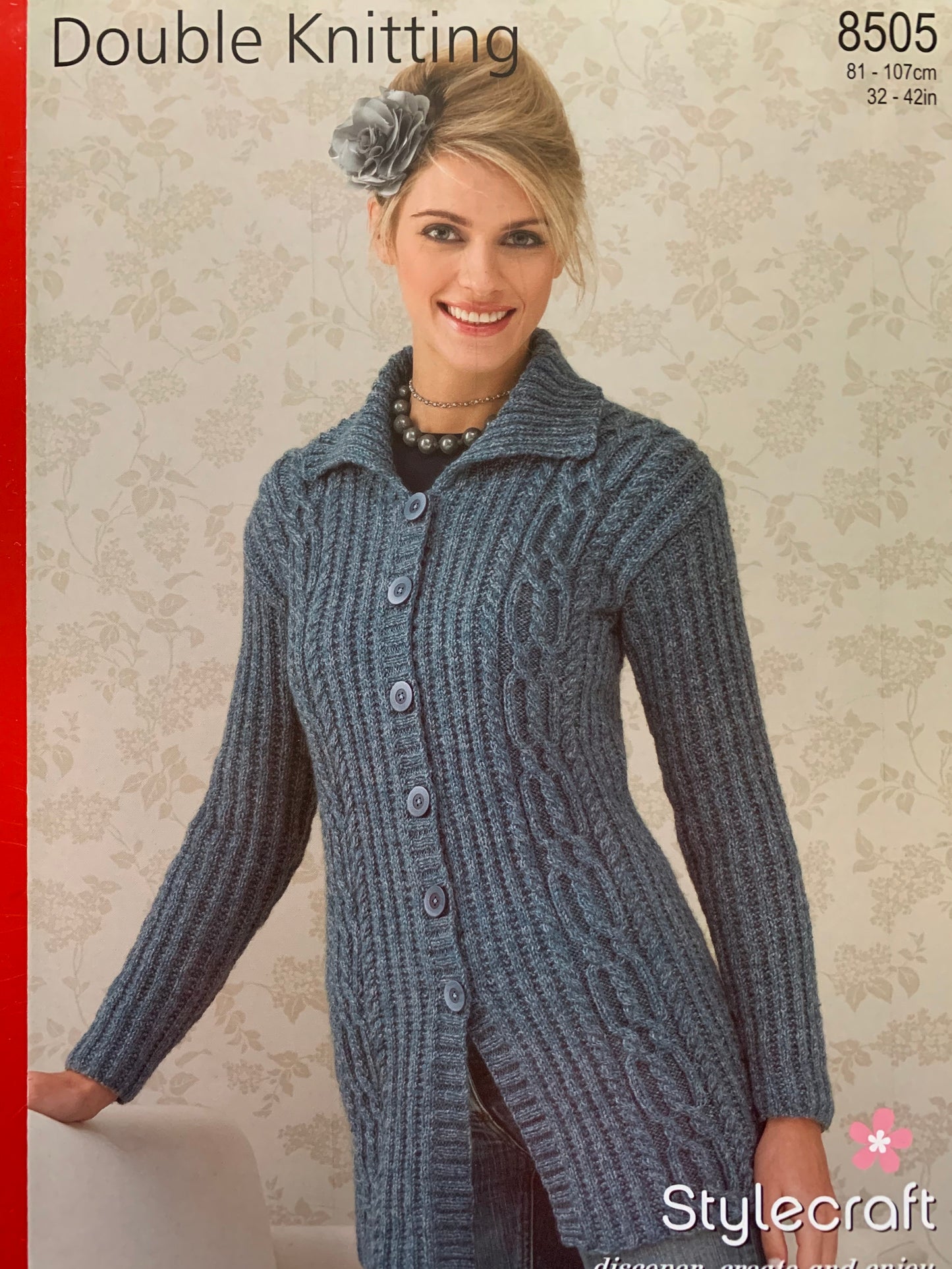 8505 Stylecraft dk Extra Special dk ladies long cardigan knitting pattern