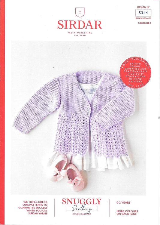 5344 Sirdar Snuggly Soothing Dk Baby Child Crochet Jacket Knitting Pattern