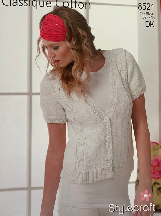 8521 Stylecraft Classique Cotton dk ladies cardigans knitting pattern