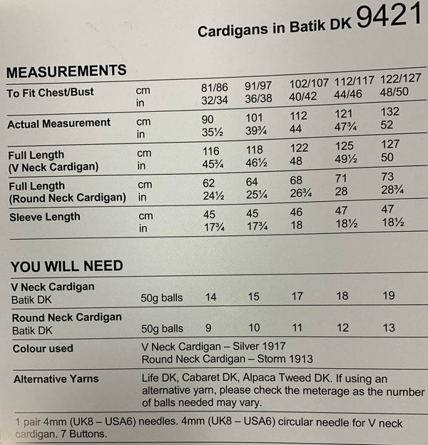 Stylecraft 9421 Batik DK Ladies V Neck and Round Neck Long & Short Cardigan Knitting pattern