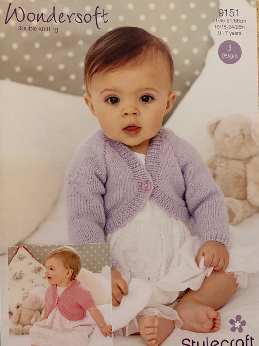 9151 Stylecraft Wondersoft DK baby children bolero knitting pattern