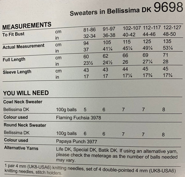 Stylecraft 9698 Bellissima DK Ladies Round & Cowl Neck Sweaters knitting pattern