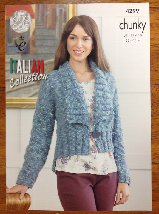 4299 King Cole Italian Collection Verona chunky jacket and top knitting pattern