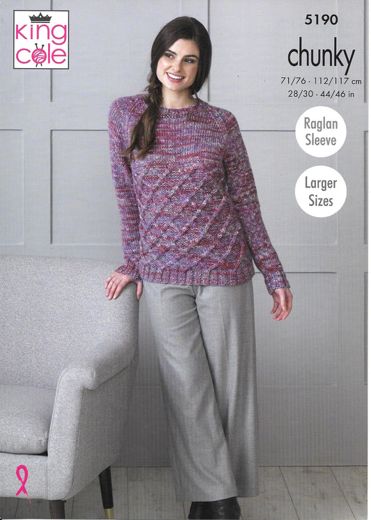 5190 King Cole Chunky Ladies Round Neck and Polo Neck Sweater Knitting Pattern