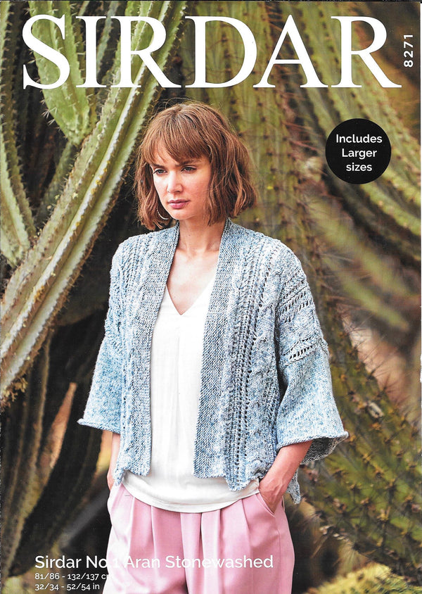 8271 Sirdar No 1 Aran Stonewashed ladies cardigan knitting pattern