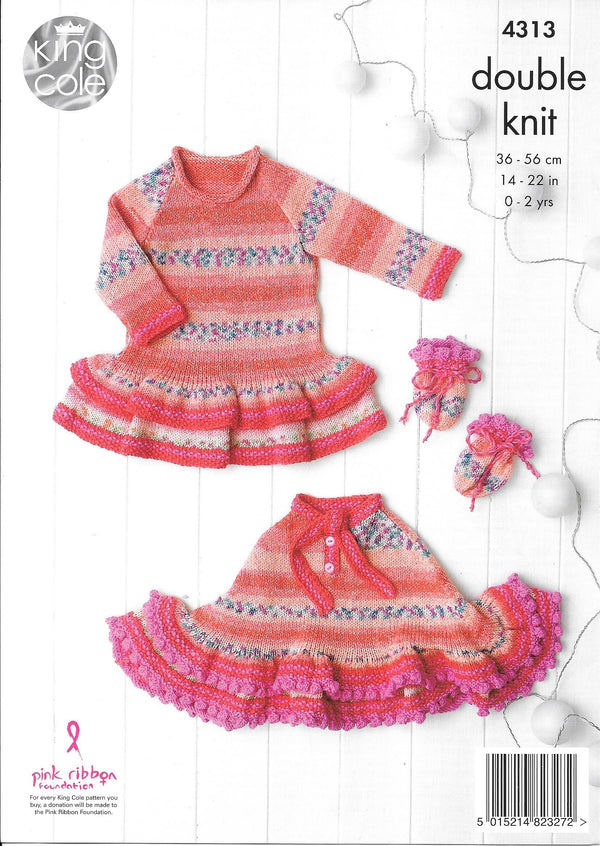 King Cole 4313 DK Child Dress, Hoodie, Poncho and Mittens knitting pattern