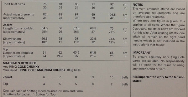 King Cole 3292 Chunky Ladies Jacket and Top knitting pattern