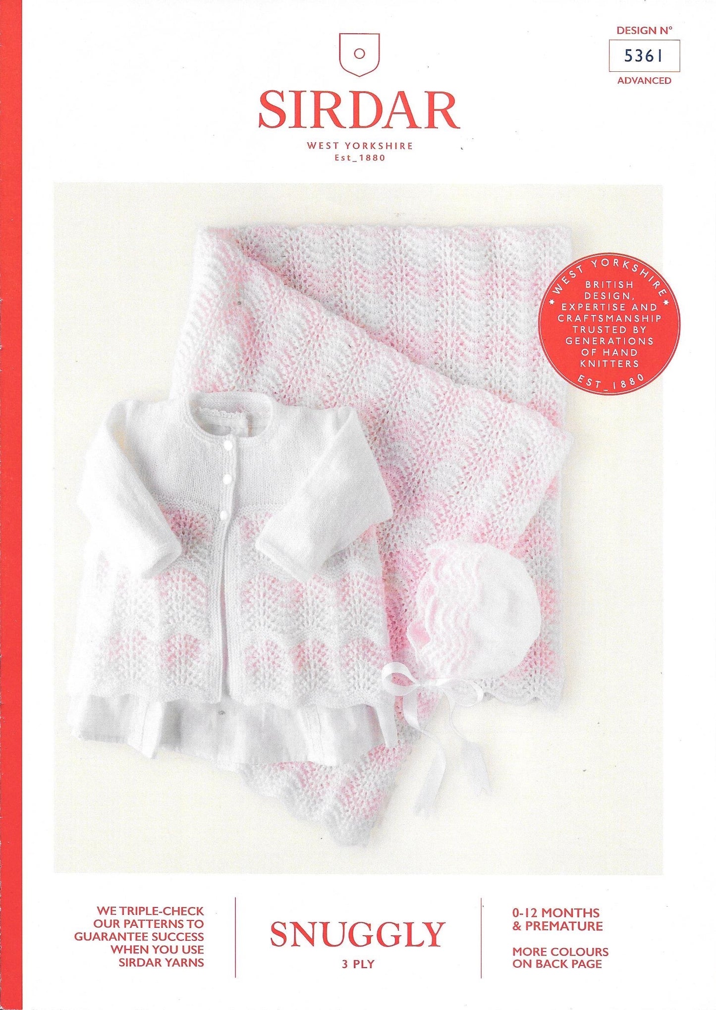 5361 Sirdar Snuggly 3ply premature and baby coat, bonnet and blanket