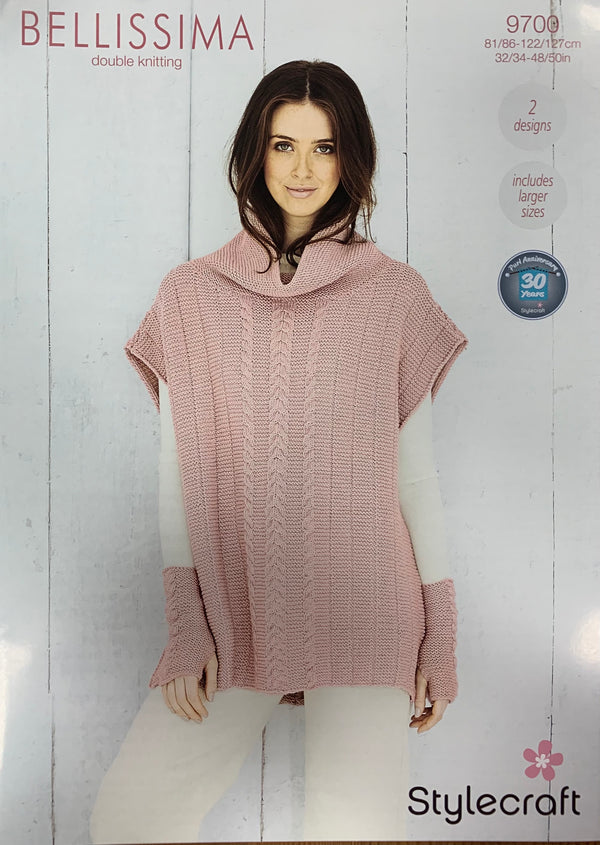Stylecraft 9700 Bellissima Dk Ladies Poncho and Mitts knitting pattern