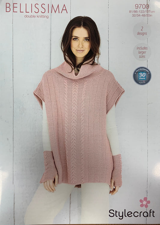 Stylecraft 9700 Bellissima Dk Ladies Poncho and Mitts knitting pattern