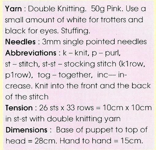 KBP038 Pig Hand Puppet toy in dk knitting pattern