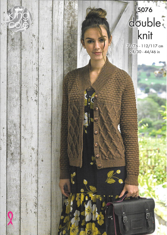 5076 King Cole Merino Blend dk ladies cardigan and waistcoat knitting pattern