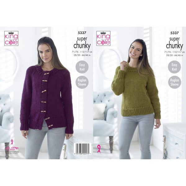King Cole 5337 Super Chunky Ladies Sweater and Cardigan knitting pattern